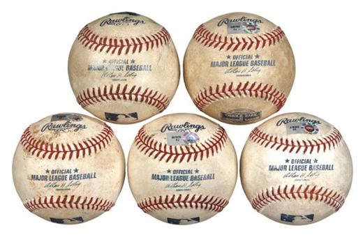 Major League All-Stars Game Used Hit Baseball Lot of (5) Including Cabrera, Cano, Pedroia, Hamilton, and Helton (MLB Authenticated)